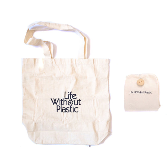 Organic Cotton Flat-Bottom Compact Shopping Bag - Wood Button Closure