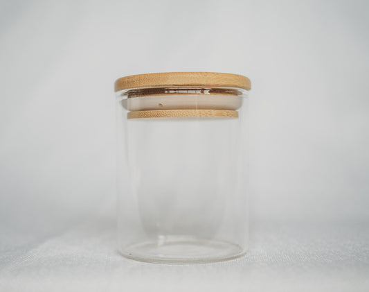 Small Glass Storage Jar with a Bamboo Lid