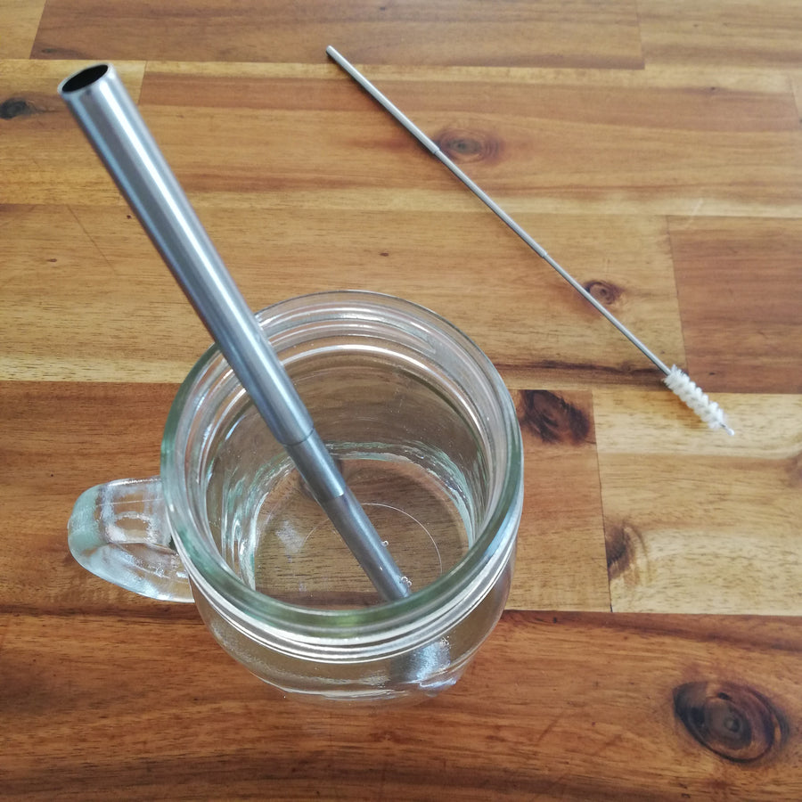 Telescopic Stainless Steel Straw and Cleaner with Natural Bristles in a Cotton Carrying Pouch