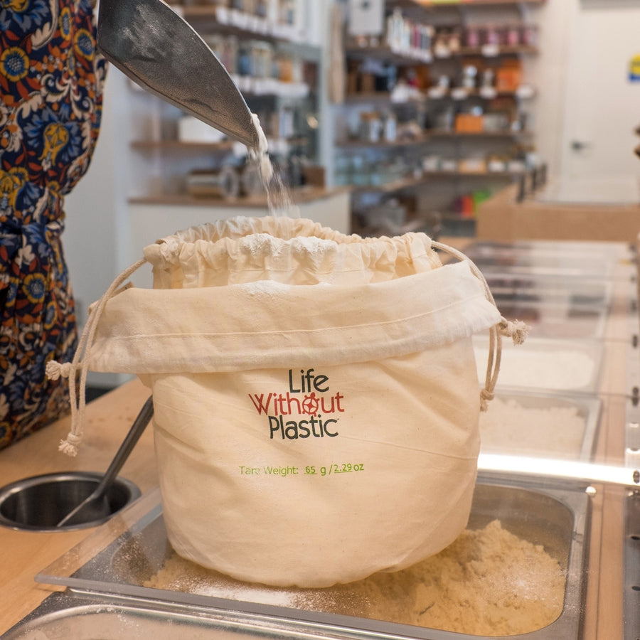 Organic Flat-Bottom Large Double Cotton Bulk Bag for Flour - Large
